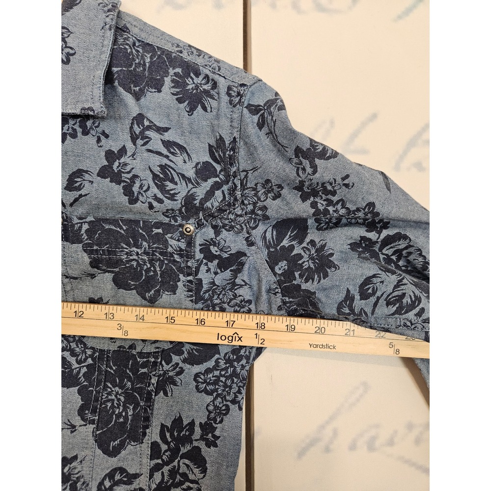 Liz Claiborne Lizwear Jeans Blue Floral Cropped Denim Jacket Womens Medium 8491 - Picture 5 of 7